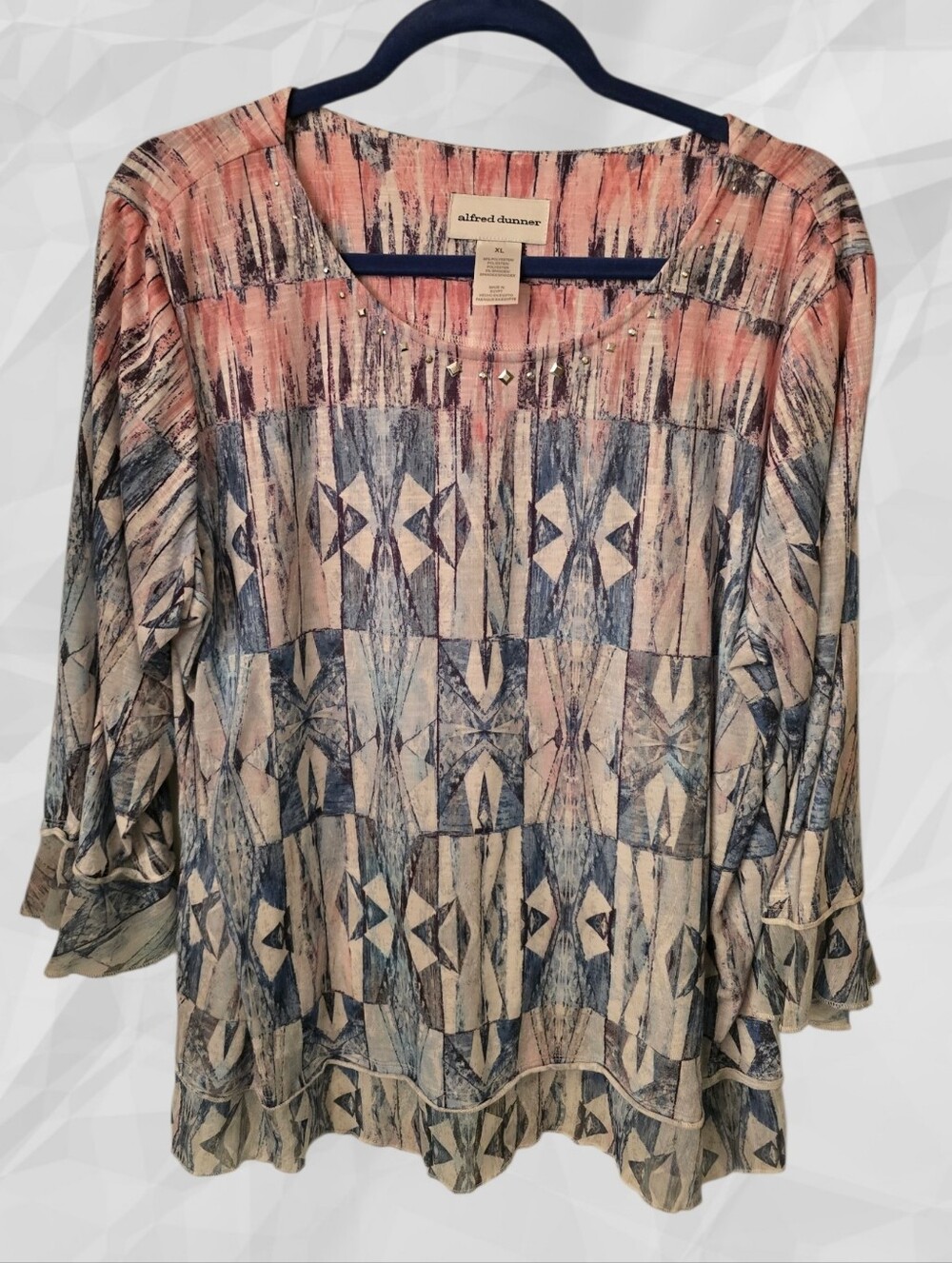Alfred Dunner Geometric Print Soft Knit Crew Neck Top